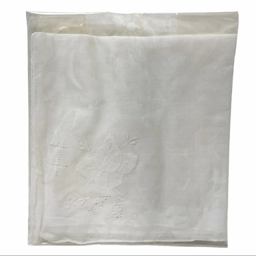 Vintage Hankerchief Hand Embroidered Cotton Linen Flower Embroidery Hand Crafted